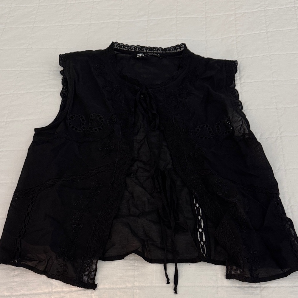 Zara Black Lace Open-Front Blouse